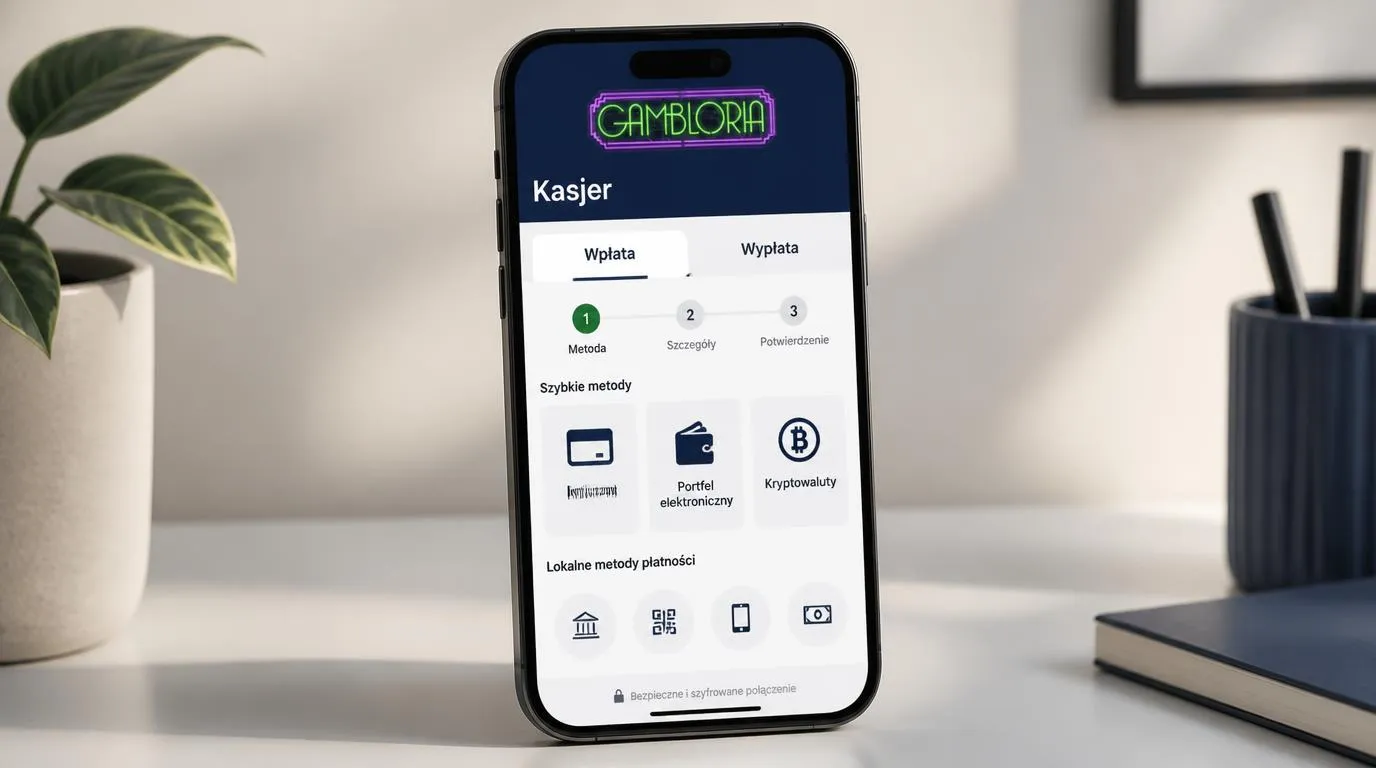 Mobilny panel kasyna z opcjami płatności kartą, portfelem elektronicznym i kryptowalutą